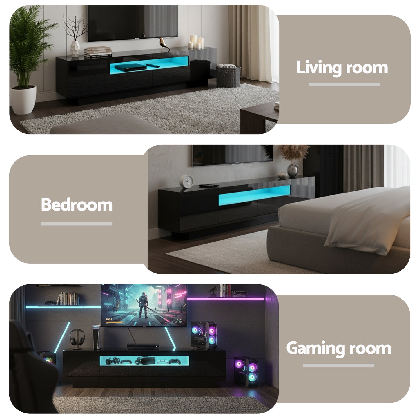Artiss TV Unit Entertainment Unit Storage Drawer RGB LED 180cm Black-7