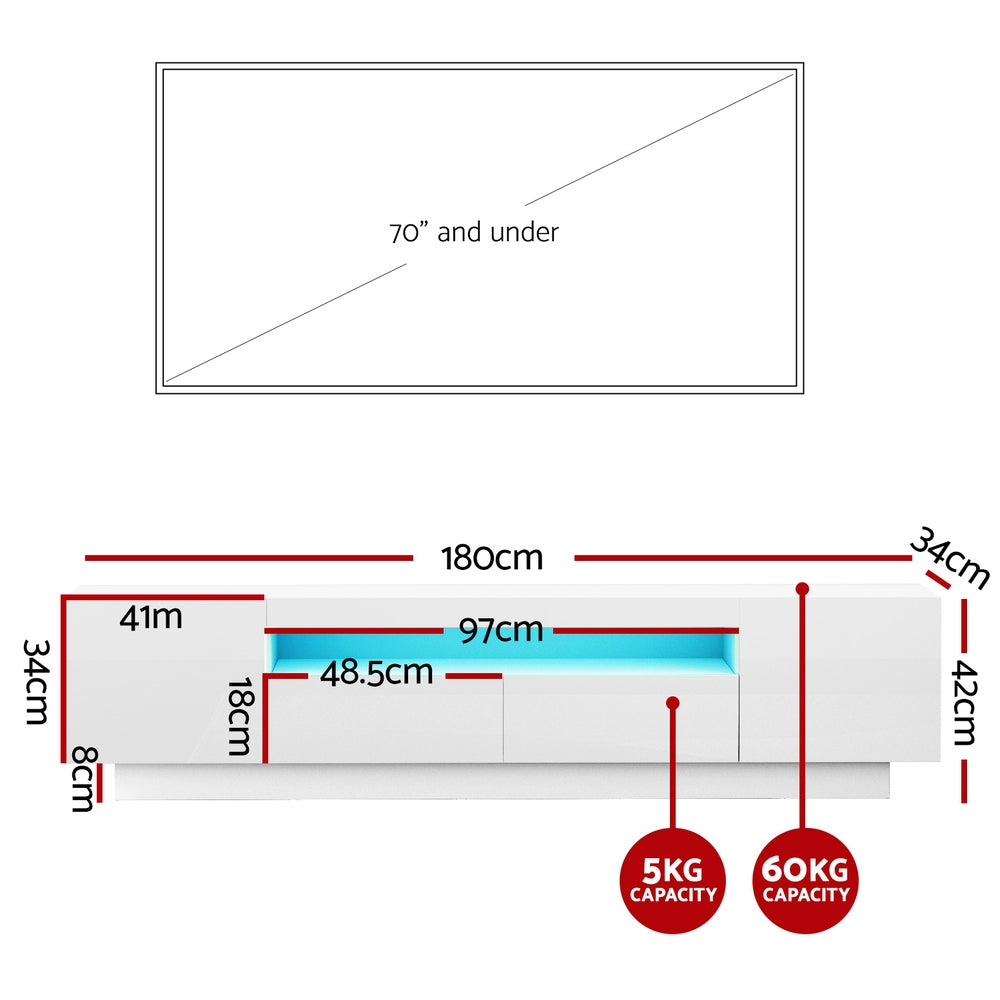 Artiss TV Unit Entertainment Unit Storage Drawer RGB LED 180cm White-2