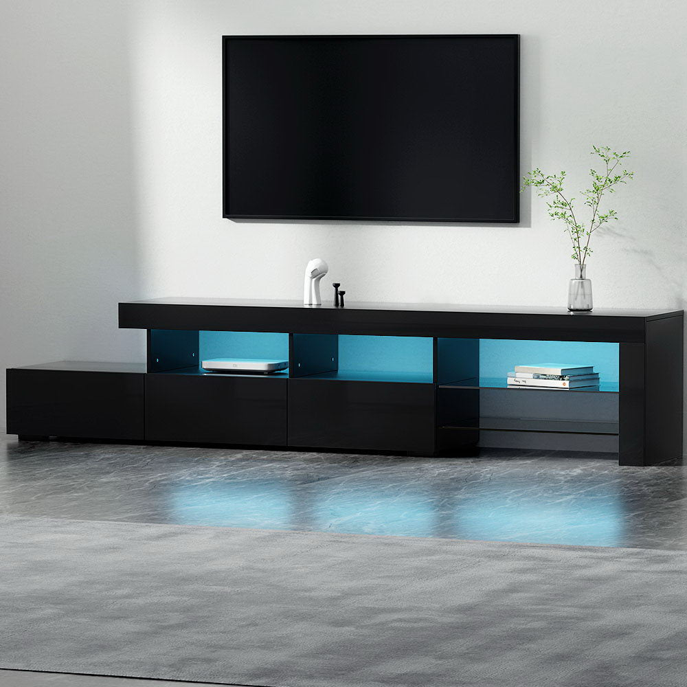 Artiss Entertainment Unit TV Cabinet LED 215cm Black Caya-6