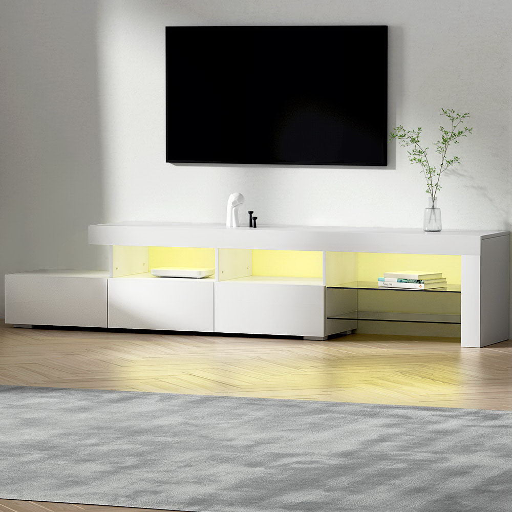 Artiss Entertainment Unit TV Cabinet LED 215cm White Caya-6