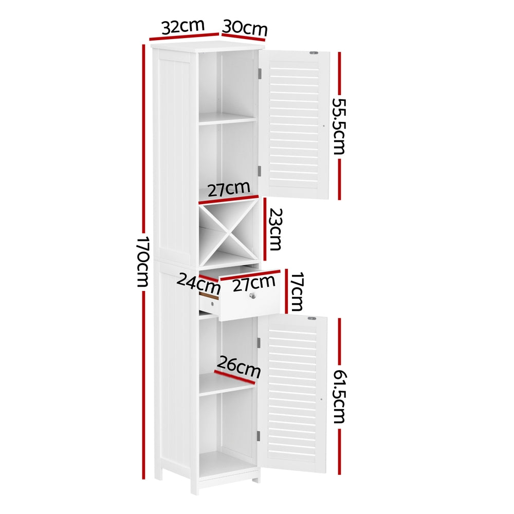 Artiss Bathroom Storage Cabinet 170cm Tall Slim Organiser Toilet Corner Adjustable Shelf Louver Door White-2