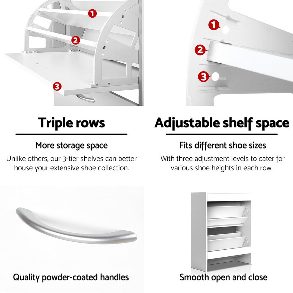 Artiss Shoe Rack Cabinet Adjustable Shelves 24 Pairs White Iris-5