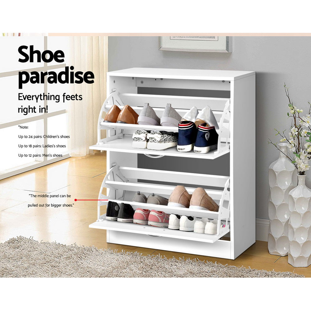 Artiss Shoe Rack Cabinet Adjustable Shelves 24 Pairs White Iris-6