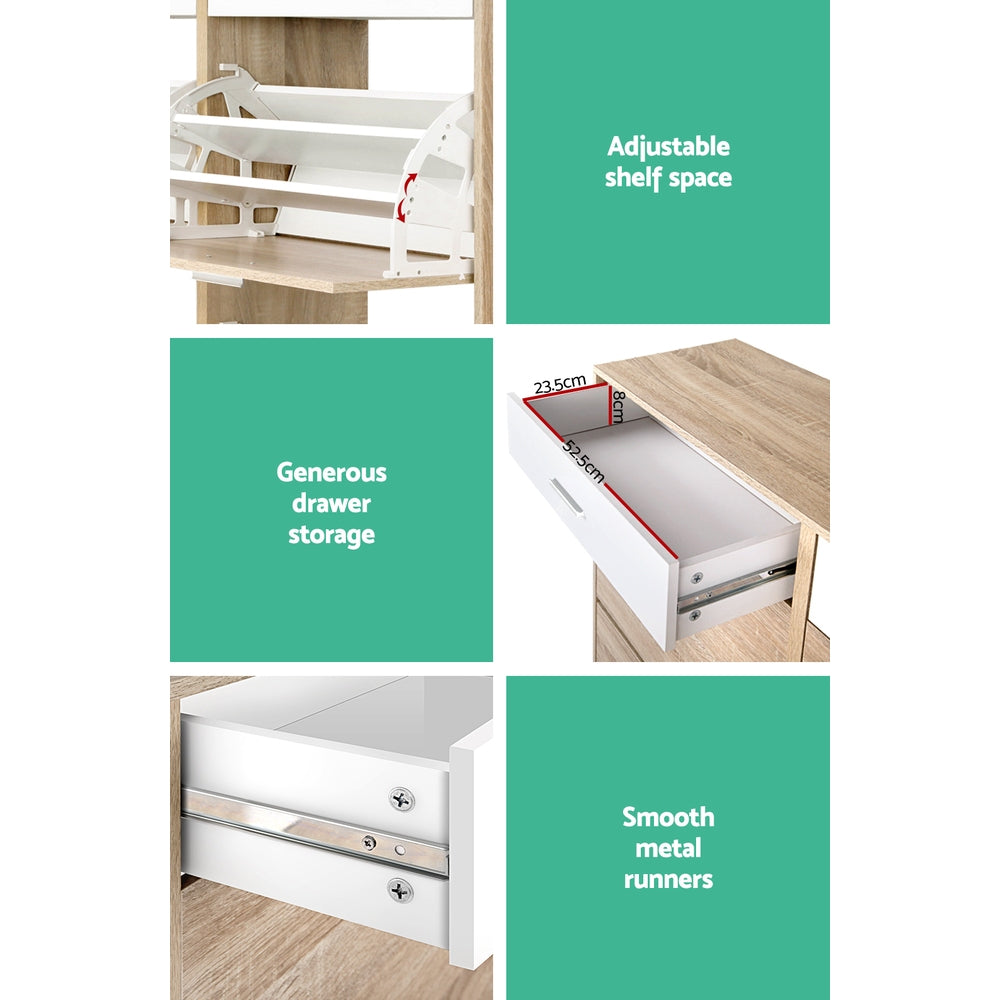 Artiss Shoe Rack Cabinet 36 Pairs Adjustable Shelves Pine Sara-7