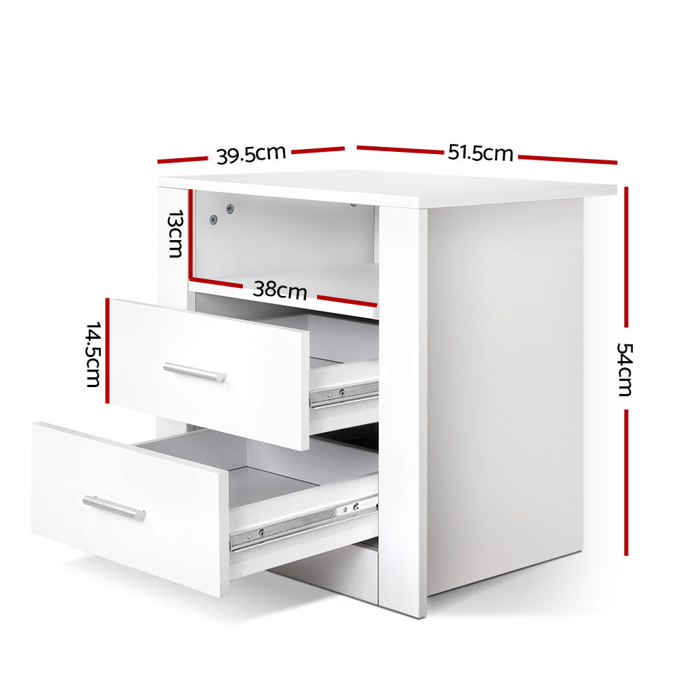 Artiss Bedside Table 2 Drawers with Shelf - TARA White-1