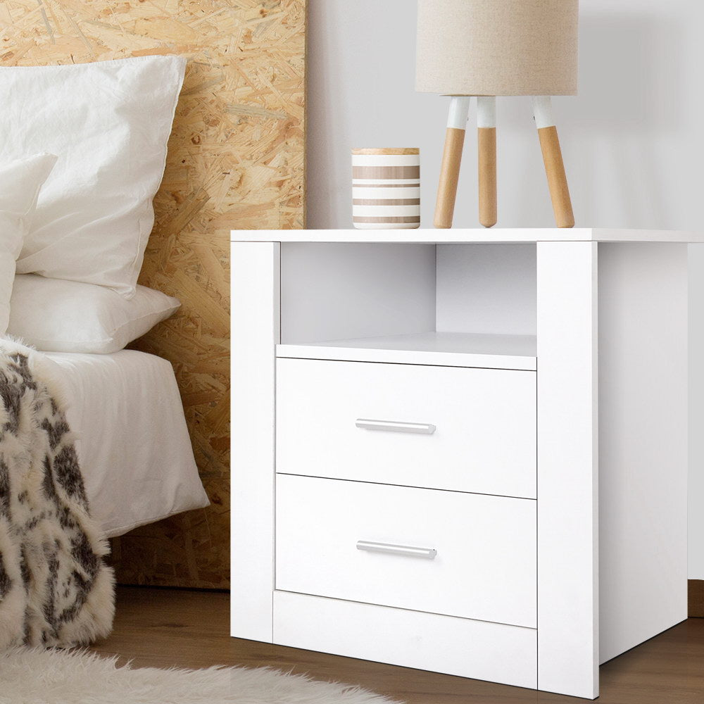 Artiss Bedside Table 2 Drawers with Shelf - TARA White-7