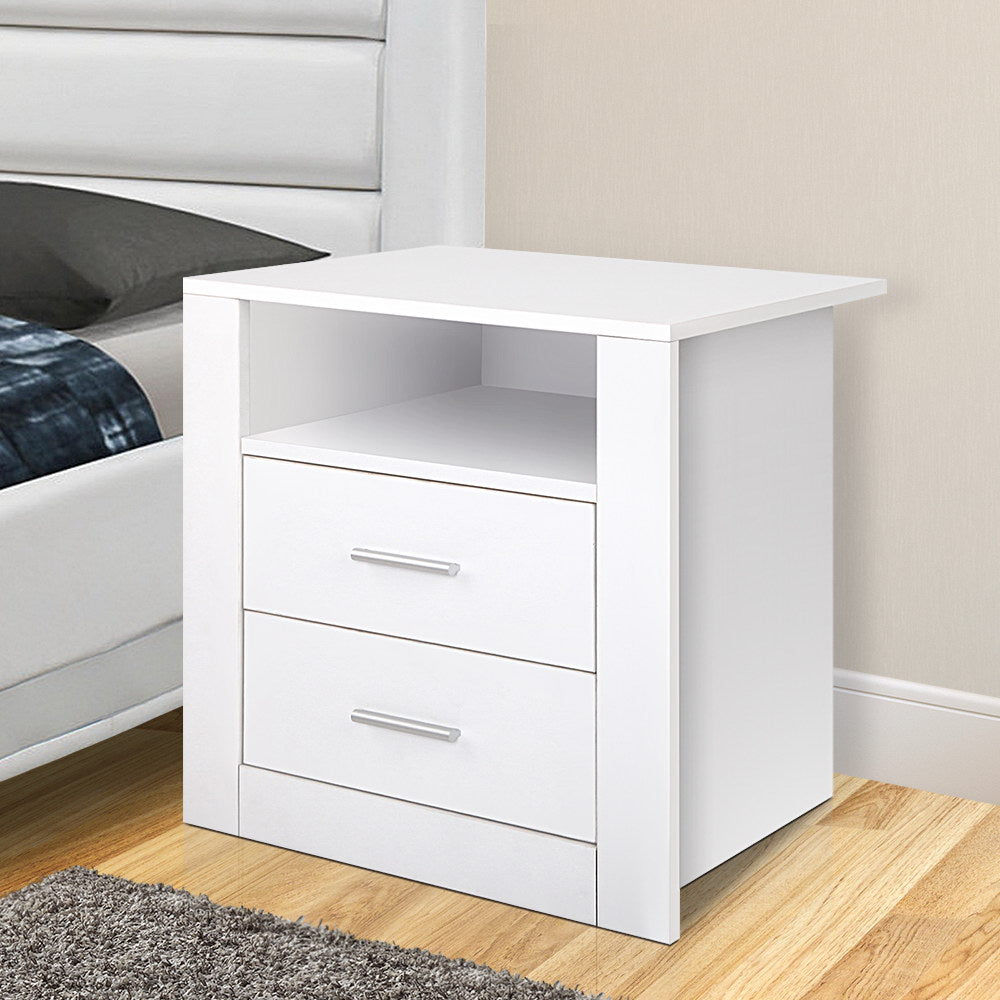 Artiss Bedside Table 2 Drawers with Shelf - TARA White-6