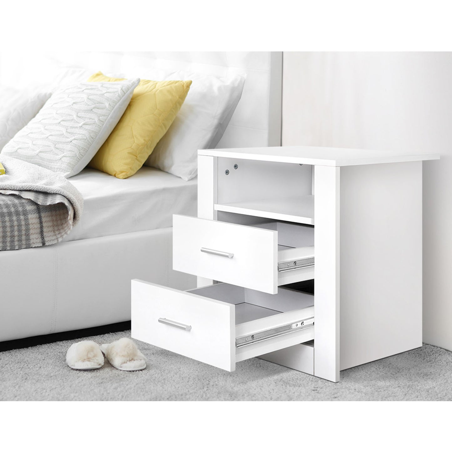 Artiss 2 X Bedside Table 2 Drawers with Shelf - TARA White-2
