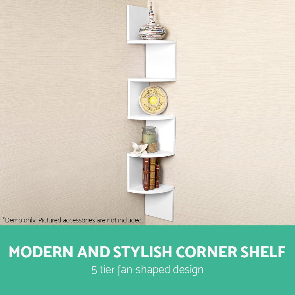 Artiss Wall Shelf Corner Floating 5-Tier White-2