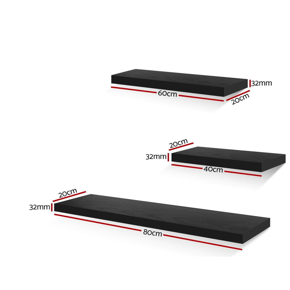 Artiss Floating Wall Shelf Set of 3 Black-1