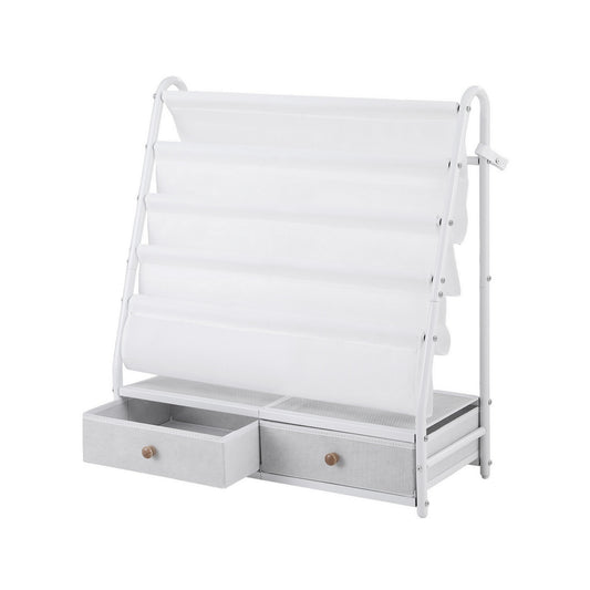 Keezi Kids Bookshelf Metal Storage Rack Toy Organiser Display Shelf Drawer White-0