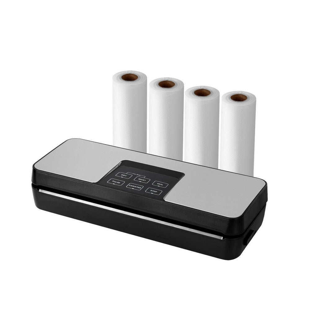 Devanti Food Vacuum Sealer Machine Auto Seal Cutter 5 Modes Storage Bags 4 Rolls-0