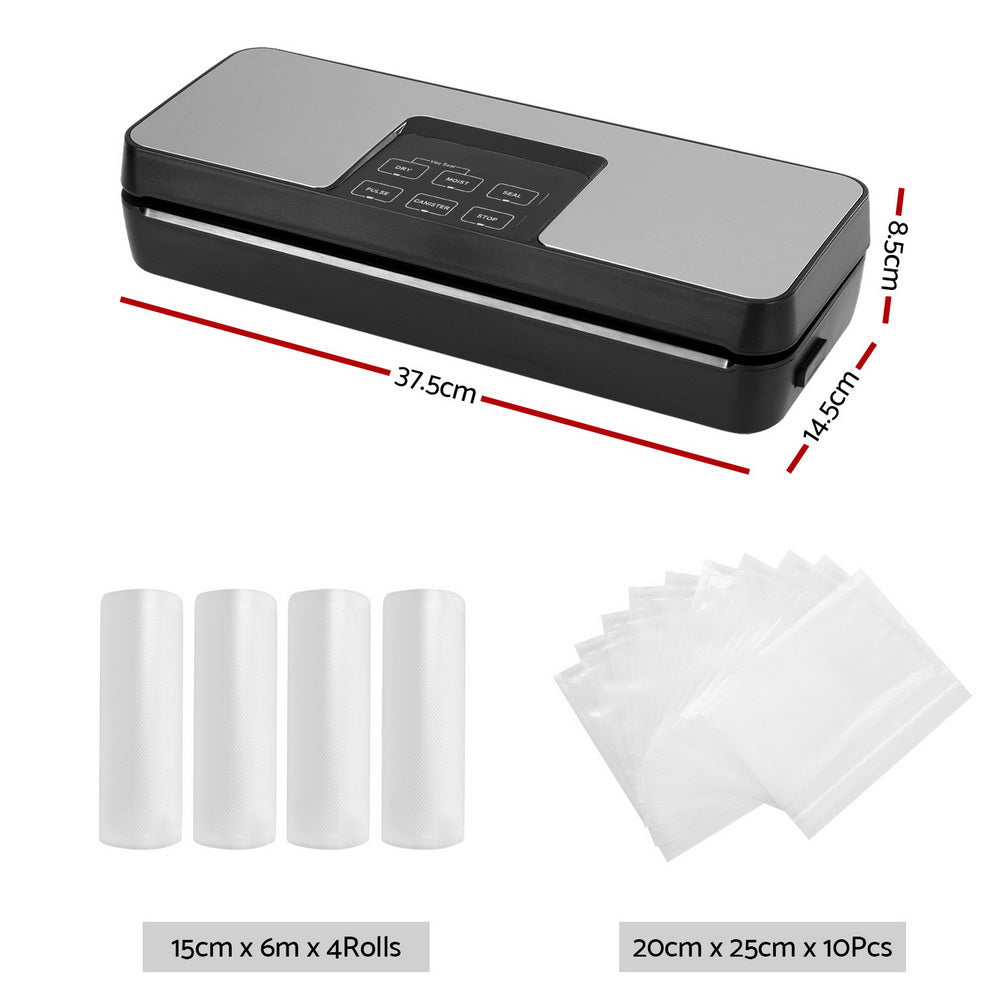 Devanti Food Vacuum Sealer Machine Auto Seal Cutter 5 Modes Storage Bags 4 Rolls-1