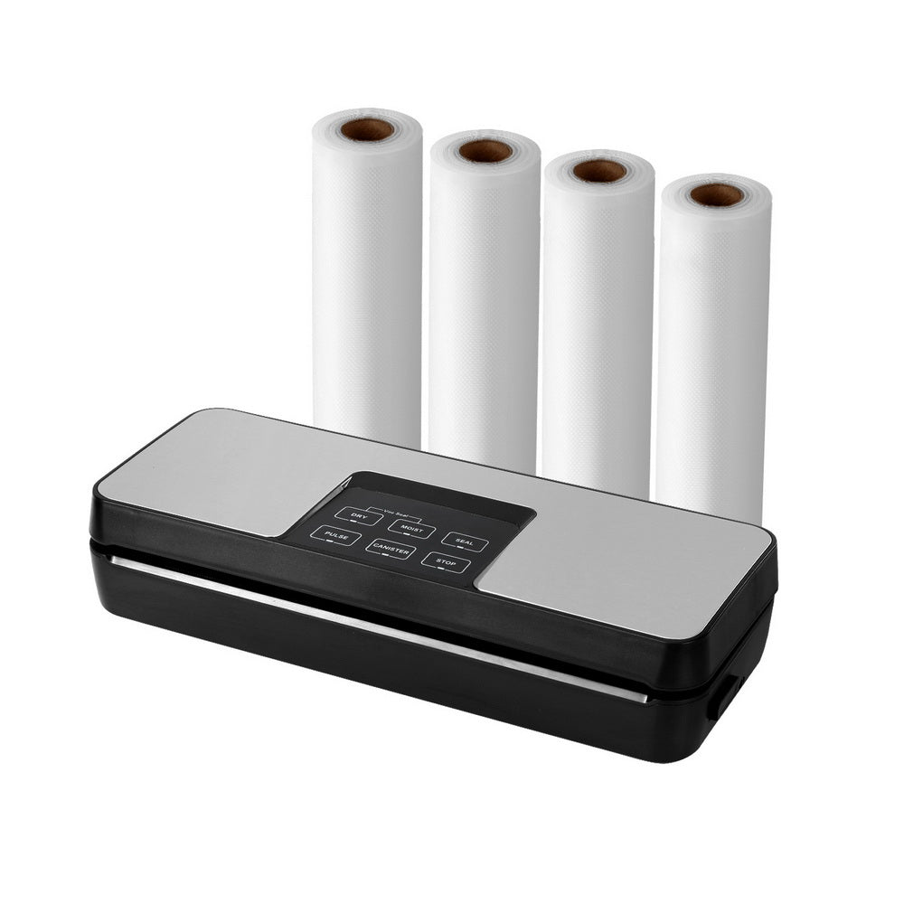 Devanti Food Vacuum Sealer Machine Auto Seal Cutter 5 Modes Storage Bags 28cm 6m 4 Rolls-0