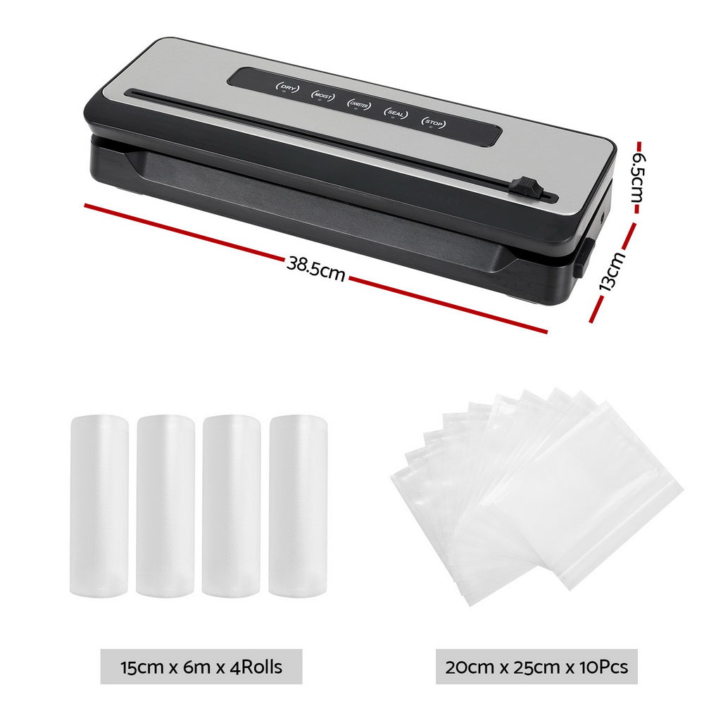 Devanti Food Vacuum Sealer Machine Sealing Cutter 4 Modes Storage Bags 4 Rolls-1