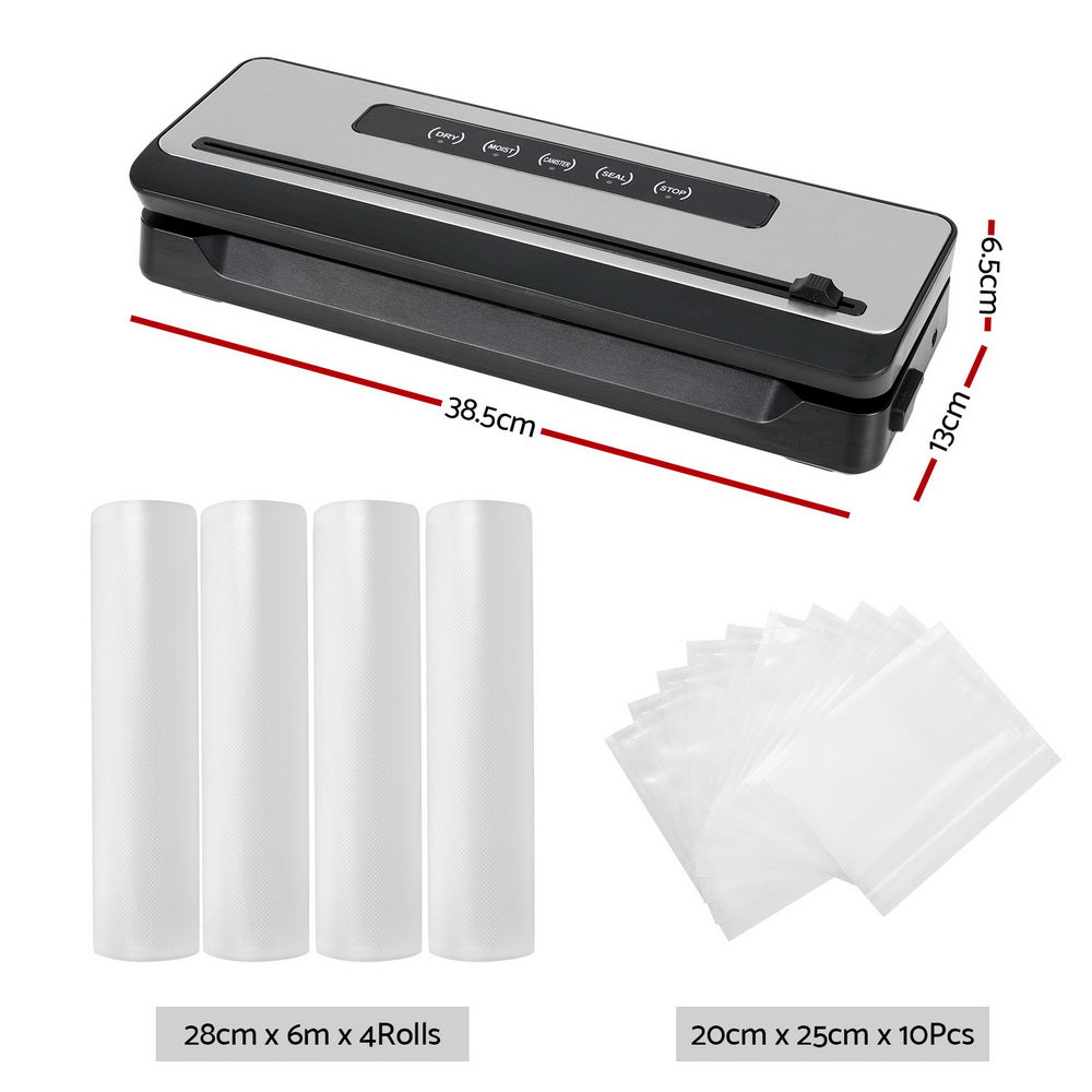 Devanti Food Vacuum Sealer Machine Sealing Cutter 4 Modes Storage Bags 4 Rolls-1