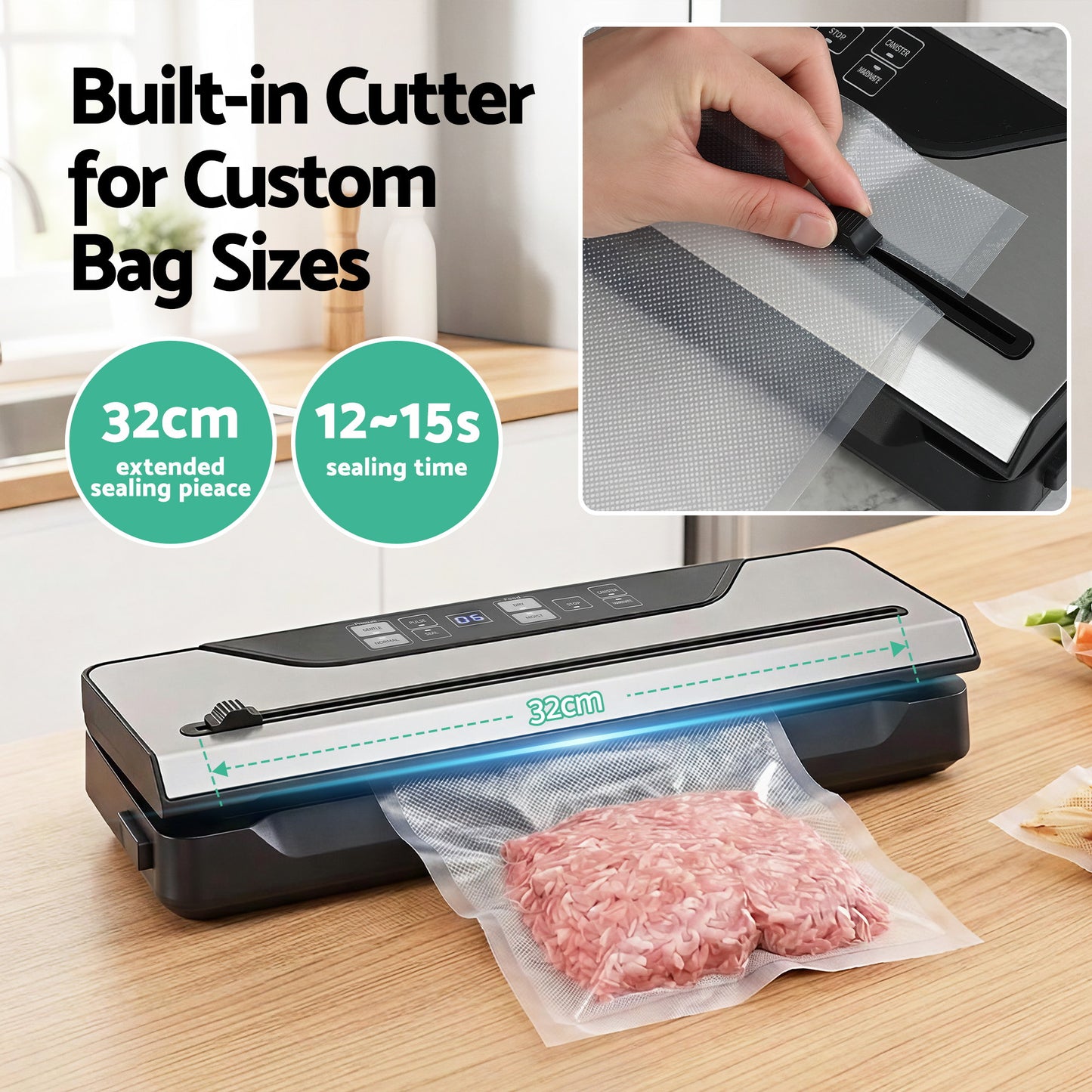 Devanti Food Vacuum Sealer Machine Auto Seal Slide Cutter 9 Modes Marinate Black