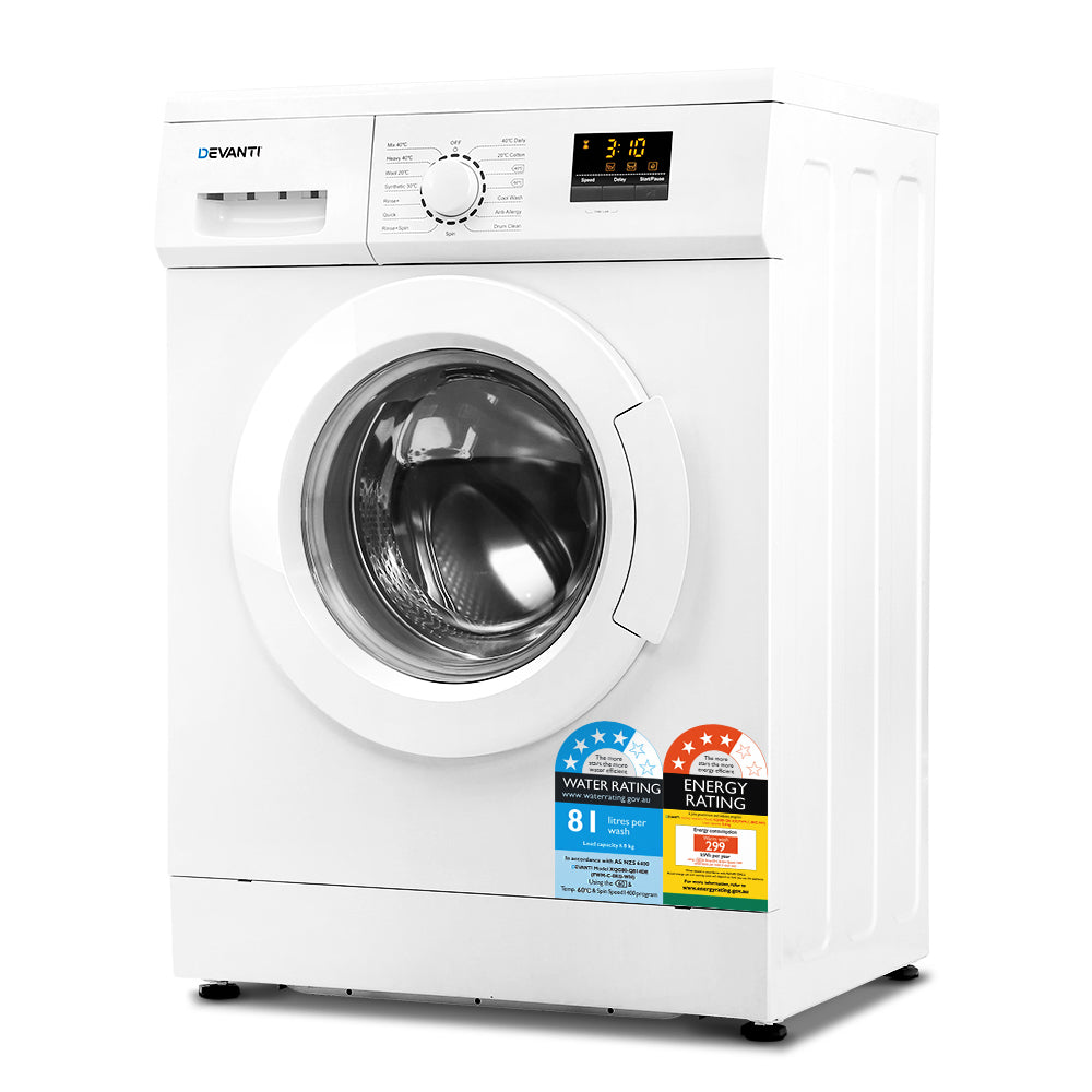 Devanti 8kg Front Load Washing Machine Quick Wash 24h Delay Start Automatic-0
