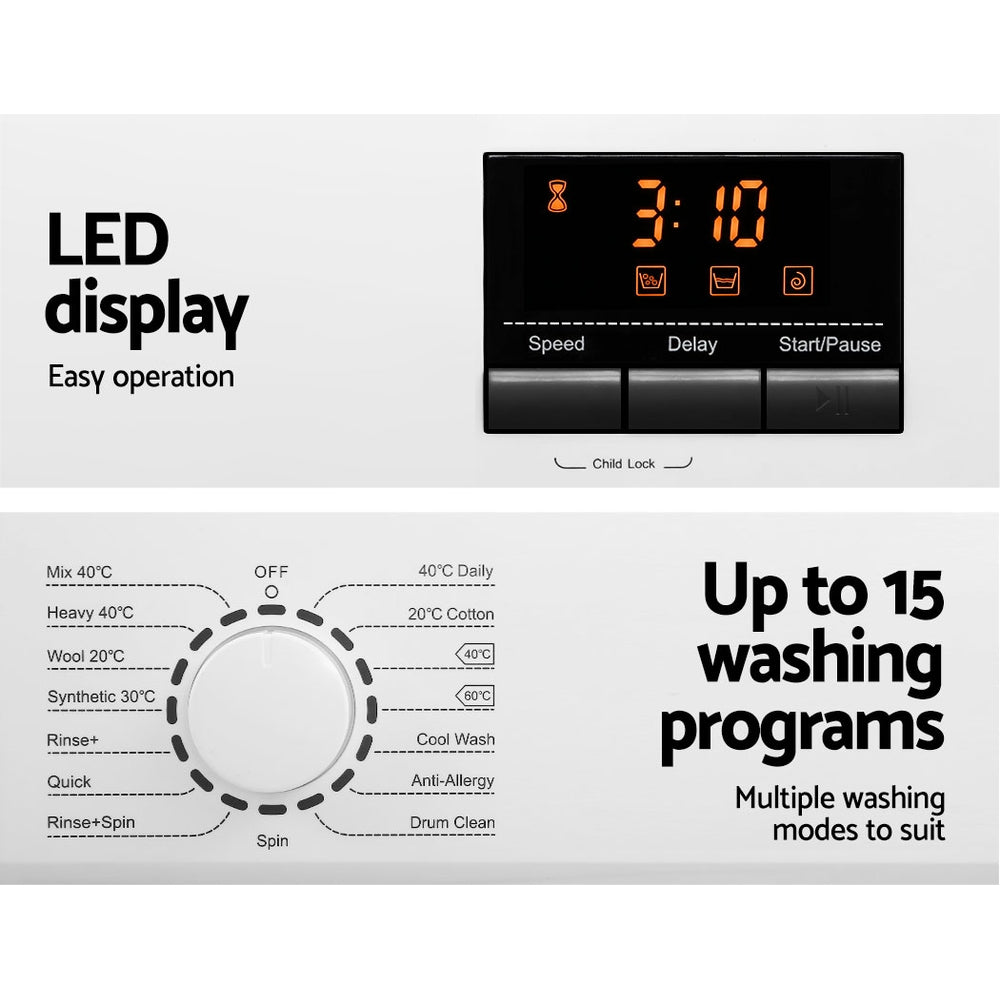 Devanti 8kg Front Load Washing Machine Quick Wash 24h Delay Start Automatic-3