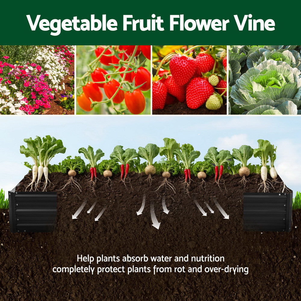 Green Fingers Raised Garden Bed 2 Pcs 210x90cm Planter Box Container Galvanised Metal Outdoor-4