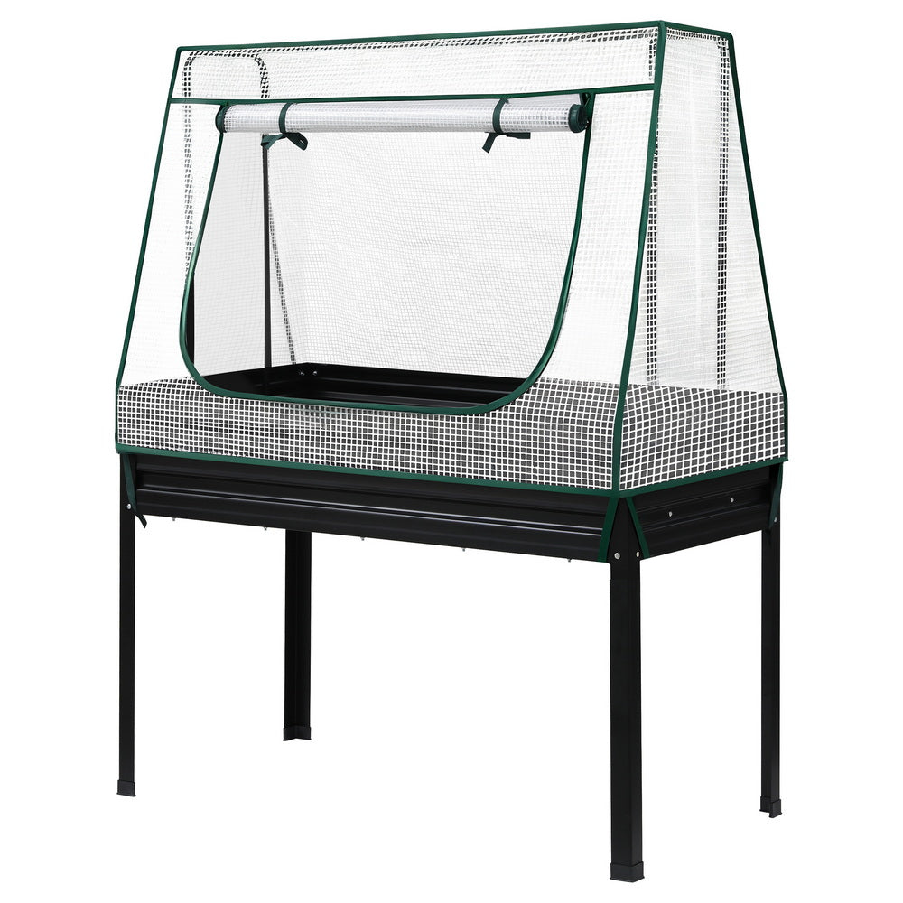 Green Fingers Elevated Metal Garden Bed Kit w Mini Greenhouse Cover 116x60cm Stand-Up Height Trellis-7