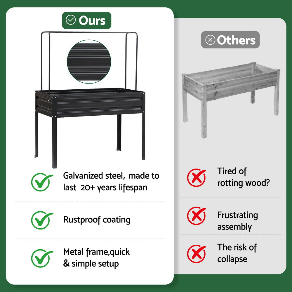 Green Fingers Elevated Metal Garden Bed Kit w Mini Greenhouse Cover 116x60cm Stand-Up Height Trellis-1