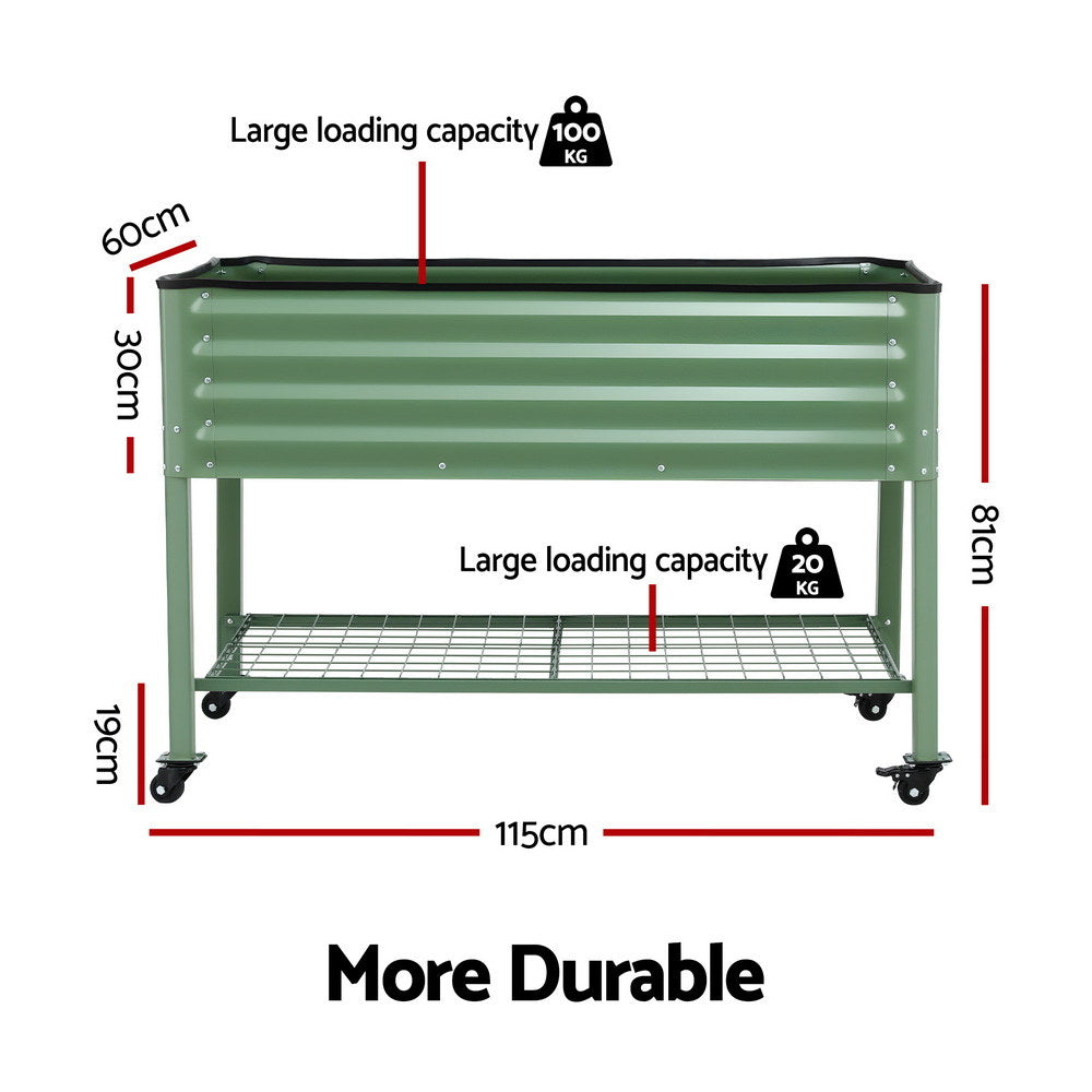 Green Fingers Elevated Raised Garden Bed Kit Mobile w/ Locking Wheels & Storage Shelf 100KG Max Load 115x60x81cm | Galvanized Steel, Portable Green Organizer for Seniors, Patio, Balcony, Vegetables-6