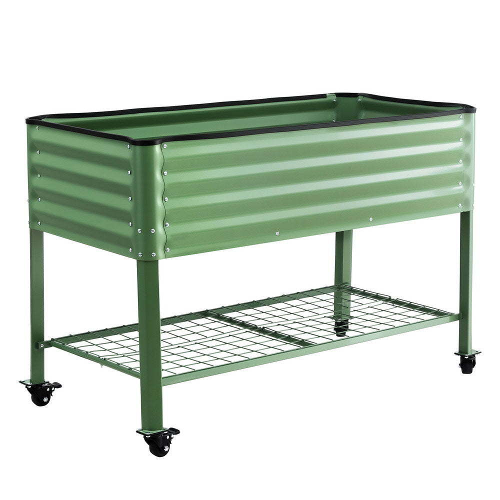 Green Fingers Elevated Raised Garden Bed Kit Mobile w/ Locking Wheels & Storage Shelf 100KG Max Load 115x60x81cm | Galvanized Steel, Portable Green Organizer for Seniors, Patio, Balcony, Vegetables-7
