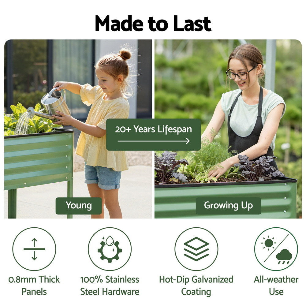 Green Fingers Elevated Raised Garden Bed Kit Mobile w/ Locking Wheels & Storage Shelf 100KG Max Load 115x60x81cm | Galvanized Steel, Portable Green Organizer for Seniors, Patio, Balcony, Vegetables-3