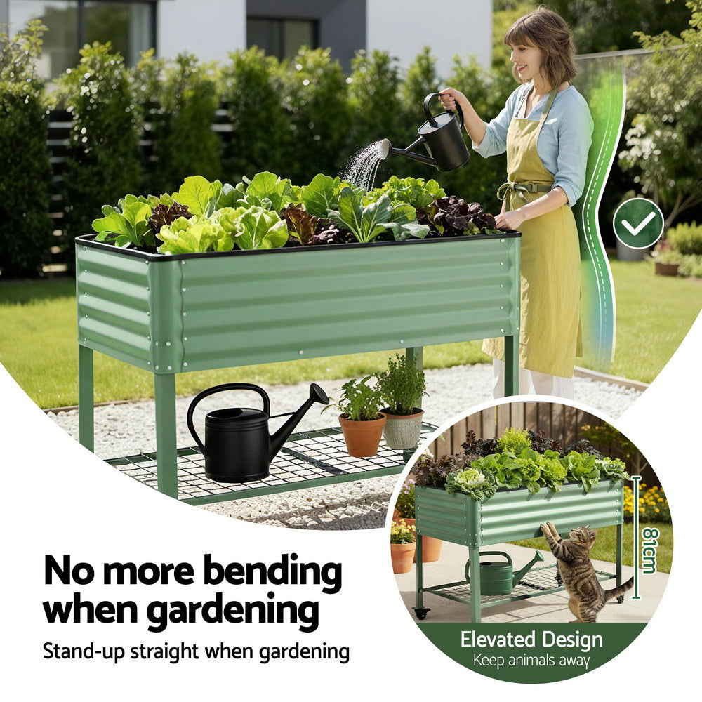 Green Fingers Elevated Raised Garden Bed Kit Mobile w/ Locking Wheels & Storage Shelf 100KG Max Load 115x60x81cm | Galvanized Steel, Portable Green Organizer for Seniors, Patio, Balcony, Vegetables-5