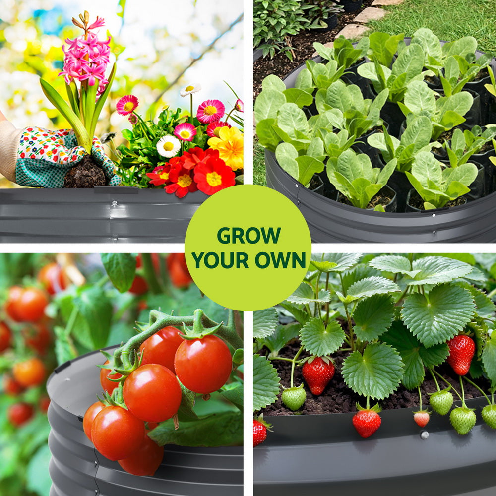 Green Fingers Garden Bed 90X45cm Round Latches Planter Box Raised Galvanised Herb-3