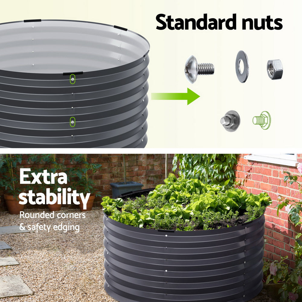 Green Fingers Garden Bed 90X45cm Round Latches Planter Box Raised Galvanised Herb-4