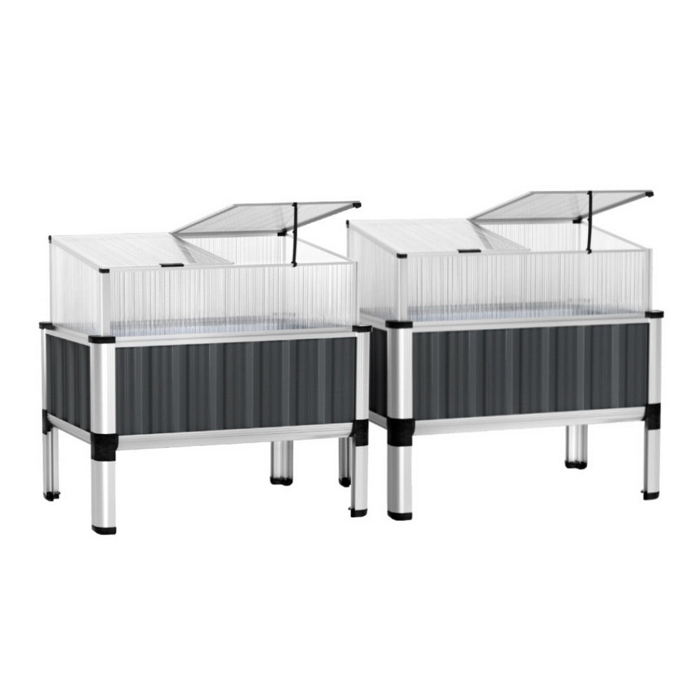 Green Fingers Raised Garden Bed x2 80x49x74cm Greenhouse Planter Box Galvanised Herb-0