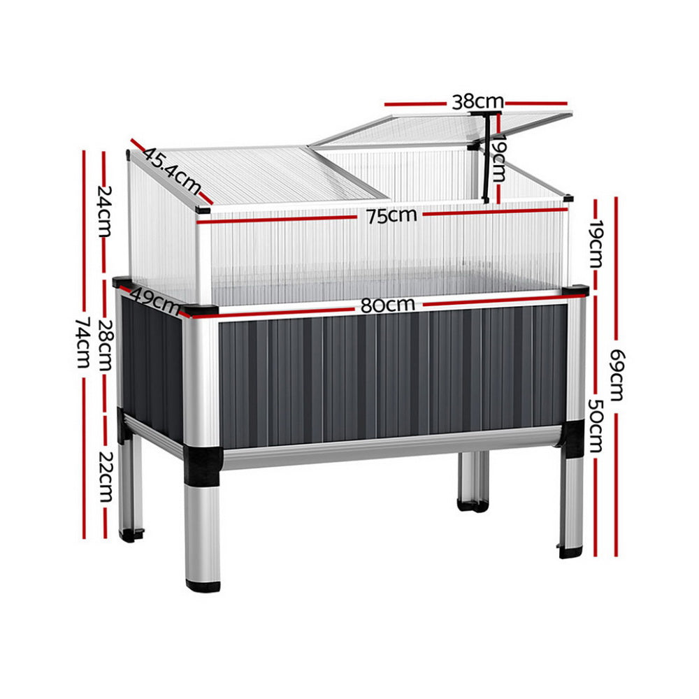 Green Fingers Raised Garden Bed x2 80x49x74cm Greenhouse Planter Box Galvanised Herb-1