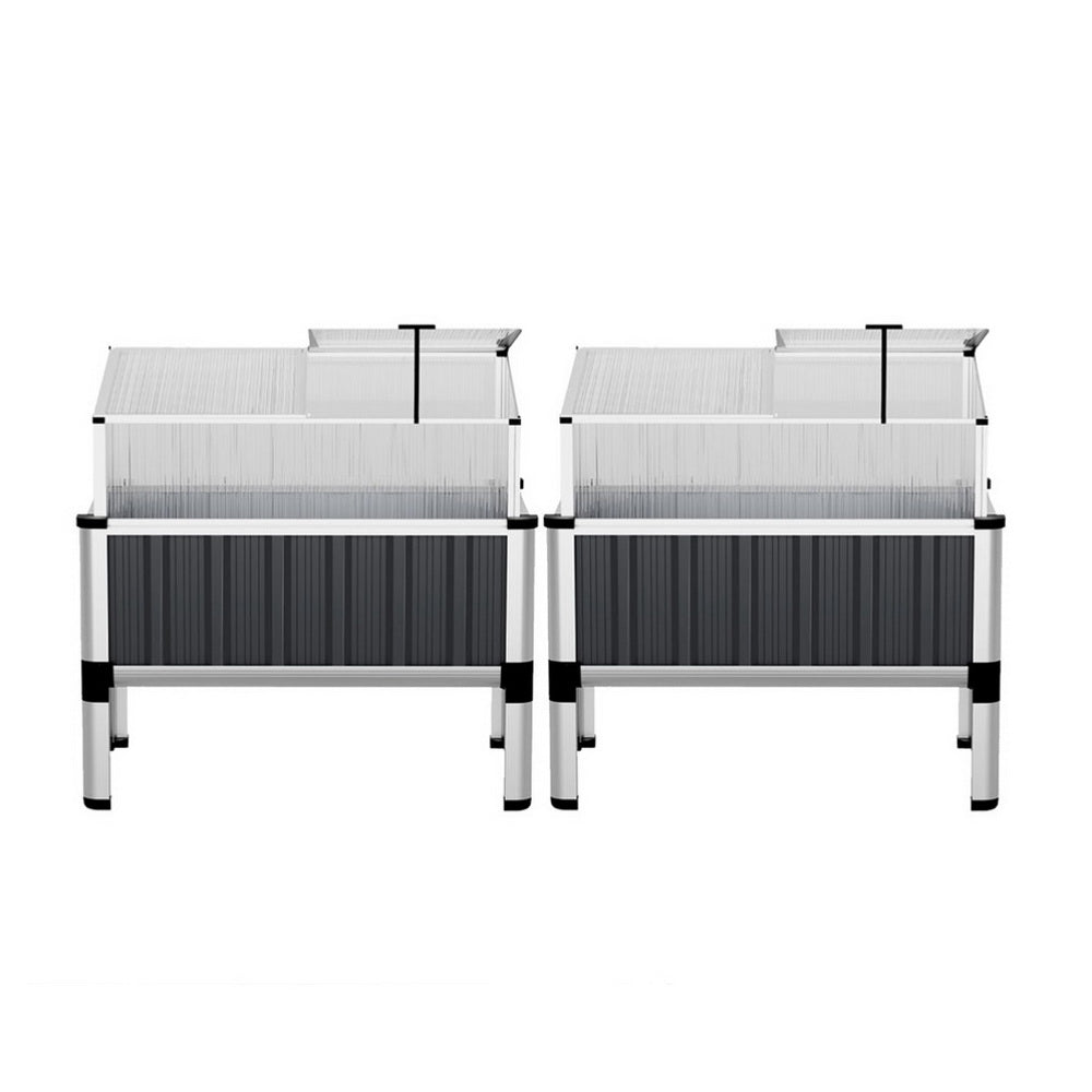 Green Fingers Raised Garden Bed x2 80x49x74cm Greenhouse Planter Box Galvanised Herb-2