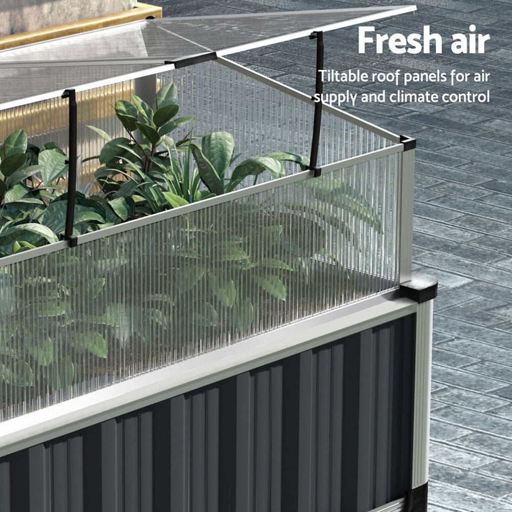 Green Fingers Raised Garden Bed x2 80x49x74cm Greenhouse Planter Box Galvanised Herb-4