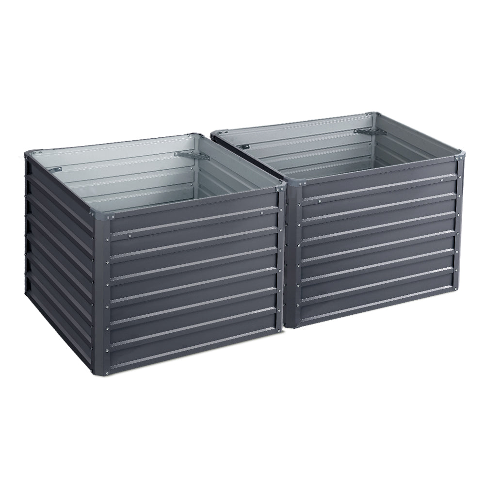 Green Fingers 2x Garden Bed 100x100x77cm Planter Box Raised Container Galvanised-0