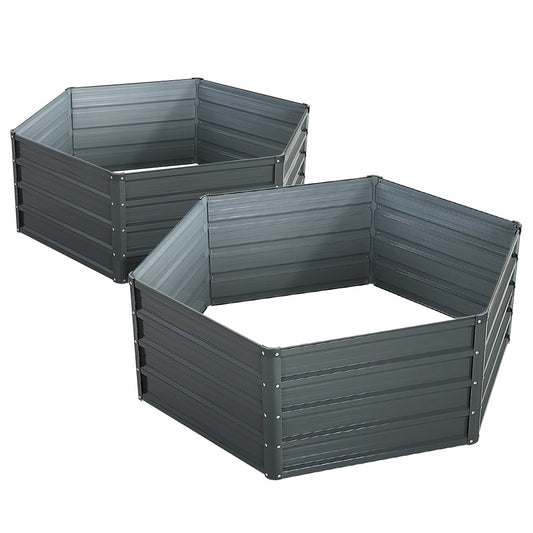 Green Fingers 2x Garden Bed 130x130x46cm Planter Box Raised Container Galvanised-0