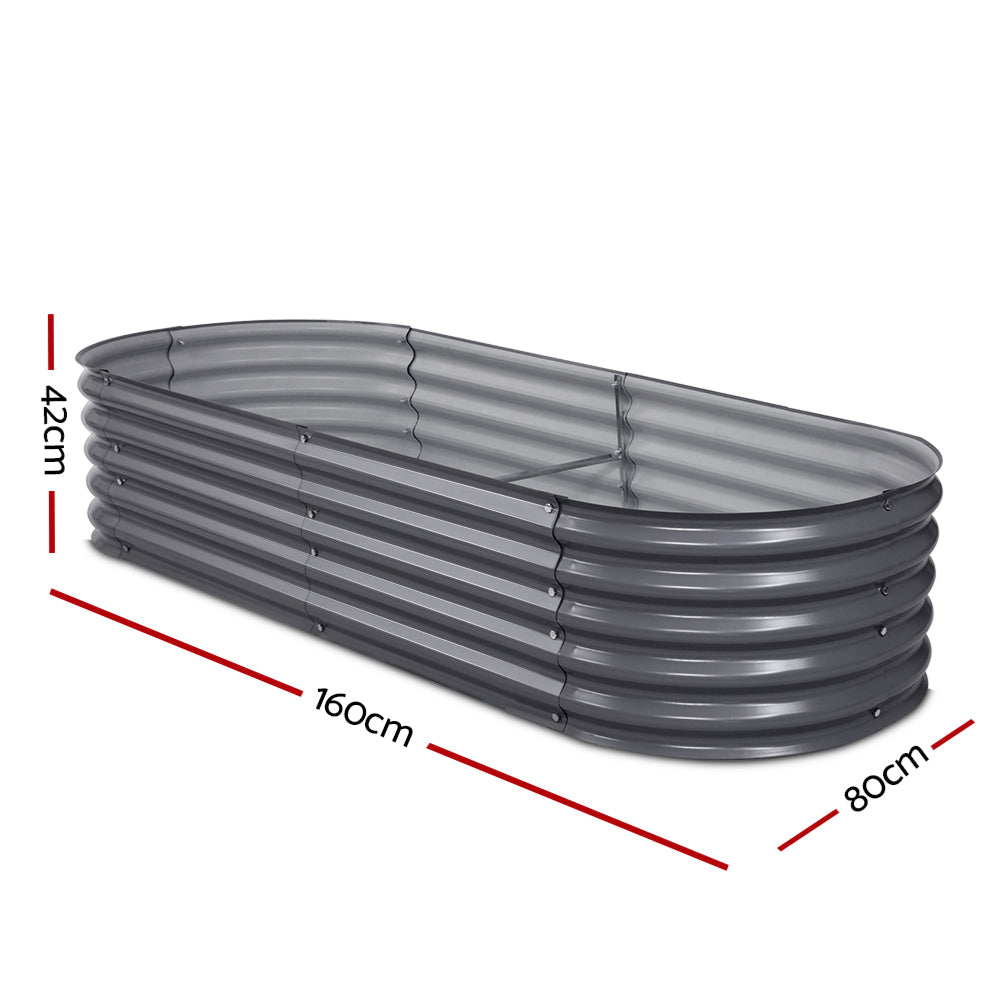 Green Fingers Garden Bed 160X80X42cm Oval Planter Box Raised Container Galvanised-1