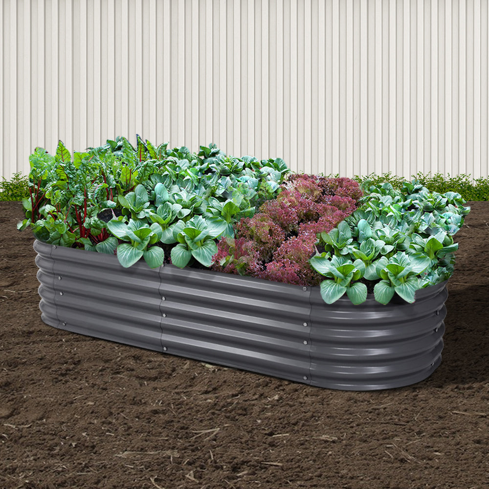 Green Fingers Garden Bed 160X80X42cm Oval Planter Box Raised Container Galvanised-6