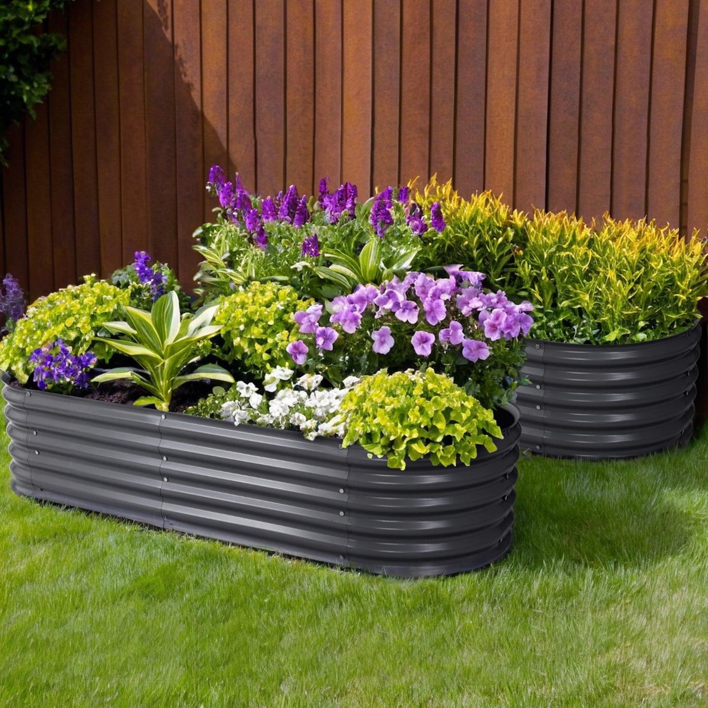 2x Green Fingers Garden Bed 160X80X42cm Oval Planter Box Raised Container Galvanised-6