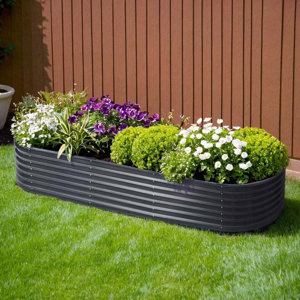 Green Fingers Garden Bed 240X80X42cm Oval Planter Box Raised Container Galvanised-6