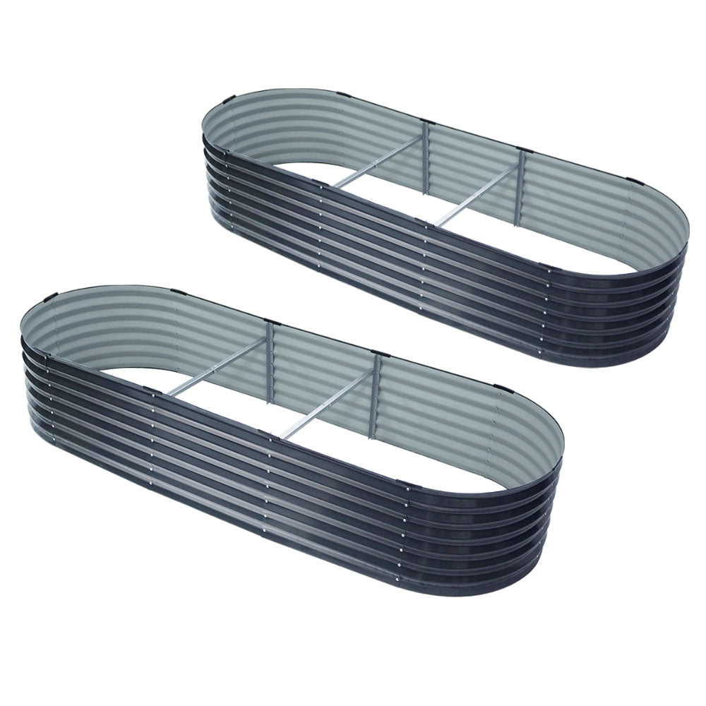 2x Green Fingers Garden Bed 240X80X42cm Oval Planter Box Raised Container Galvanised-0