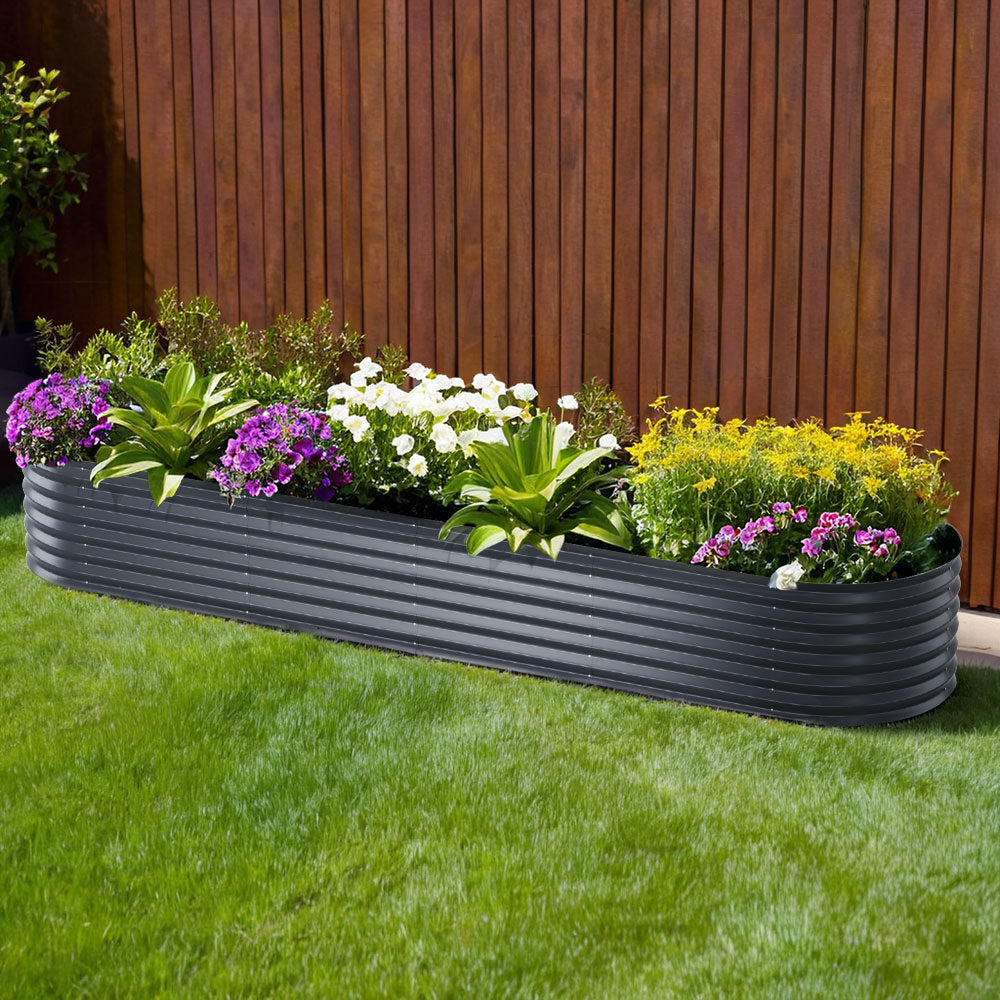 Green Fingers Garden Bed 320X80X42cm Oval Planter Box Raised Container Galvanised-6