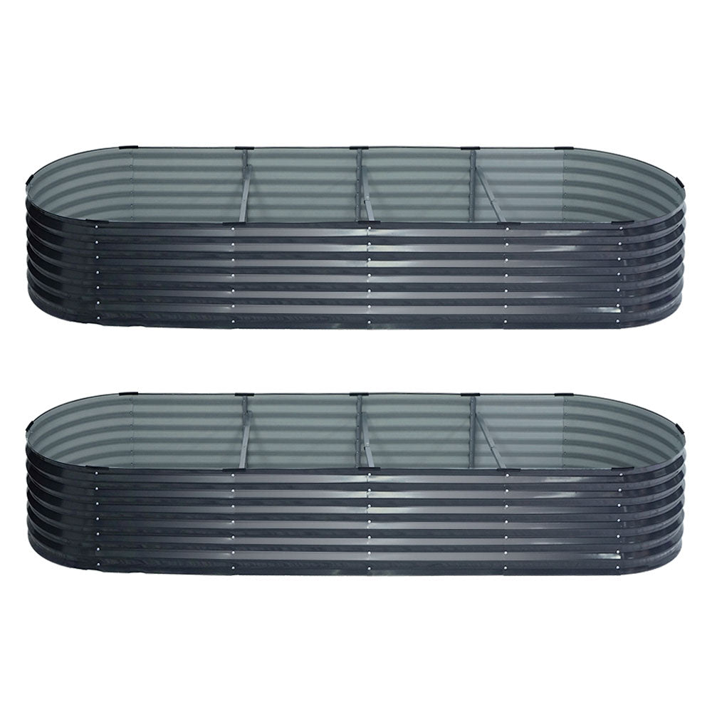 2x Green Fingers Garden Bed 320X80X42cm Oval Planter Box Raised Container Galvanised-0