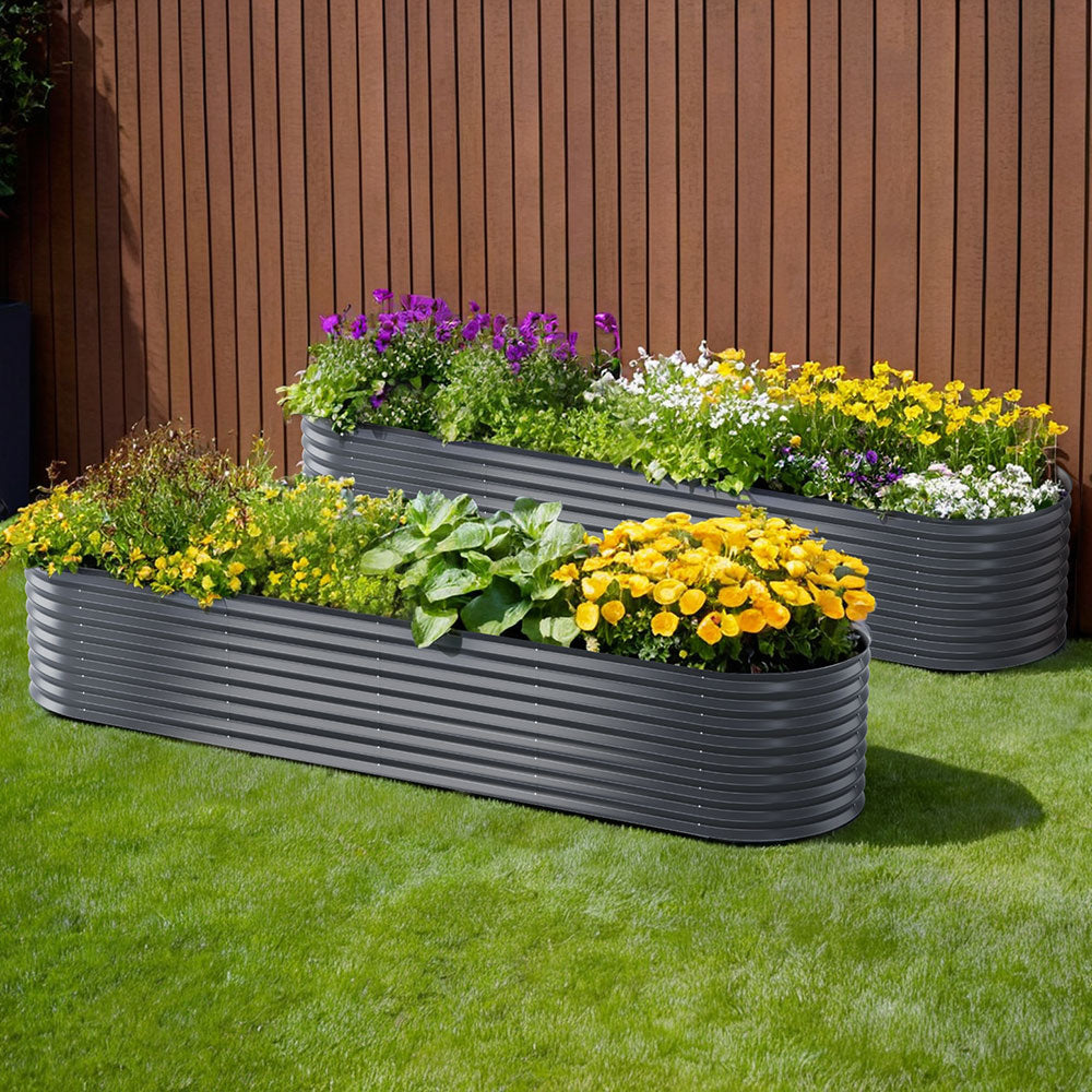 2x Green Fingers Garden Bed 320X80X56cm Oval Planter Box-6