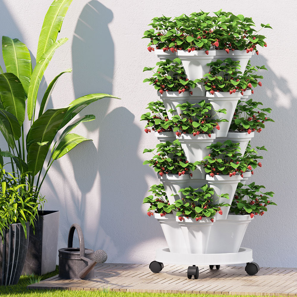 Green Fingers Garden Bed 5 Tier Vertical Garden Strawberry Stackable Planters Herbs Petunias-0