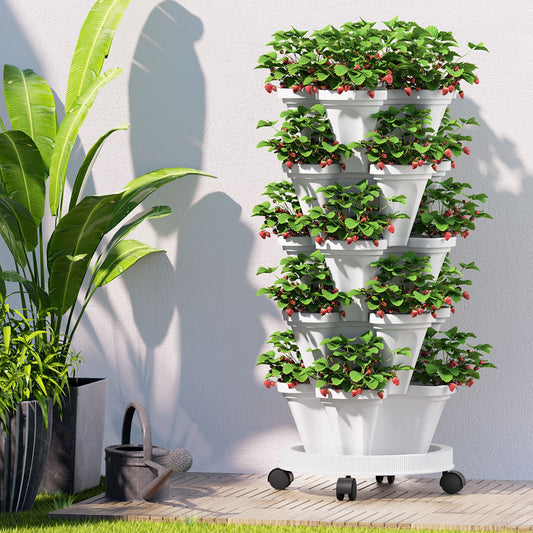 Green Fingers Garden Bed 5 Tier Vertical Garden Strawberry Stackable Planters Herbs Petunias-0