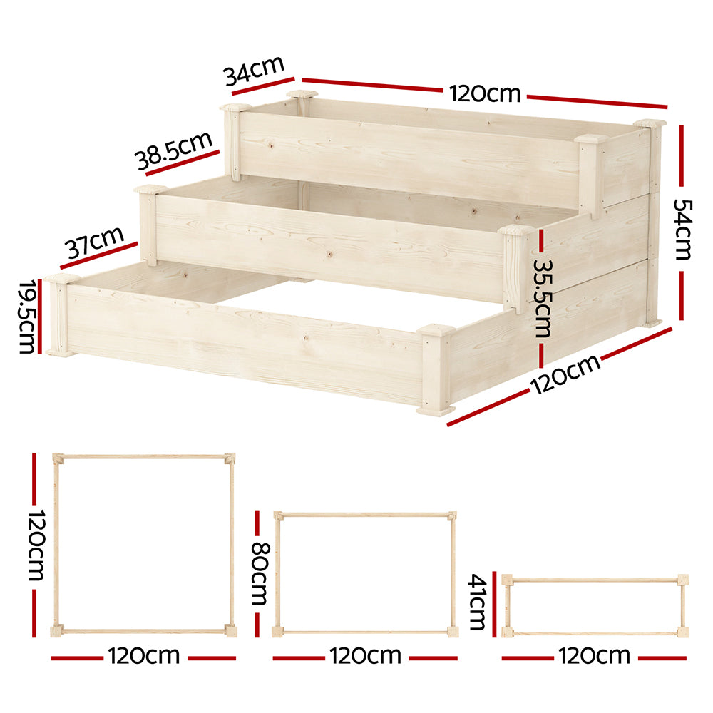 Green Fingers 3-Tier Wooden Raised Garden Bed Elevated Ground Vegetable Planter Box-1