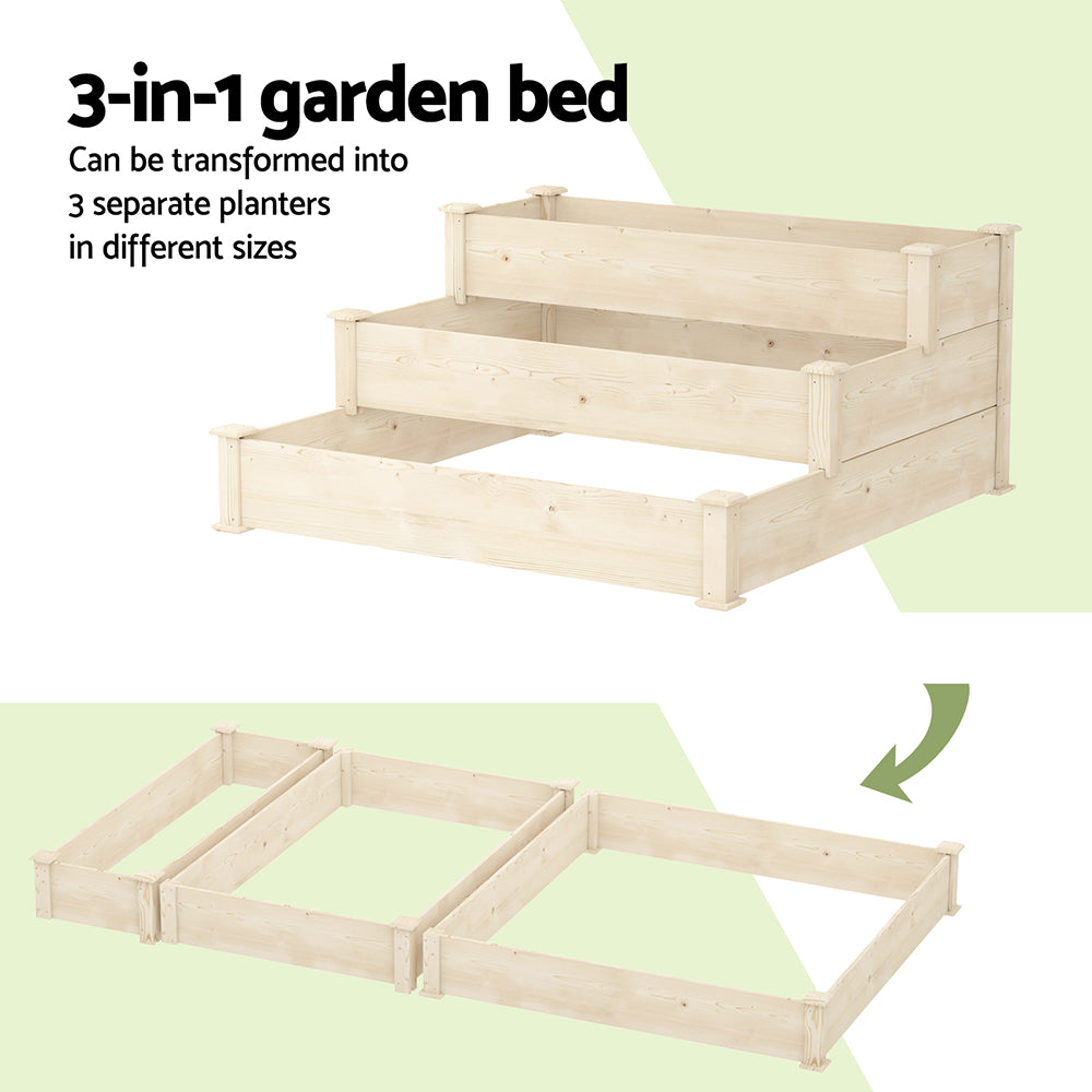 Green Fingers 3-Tier Wooden Raised Garden Bed Elevated Ground Vegetable Planter Box-4